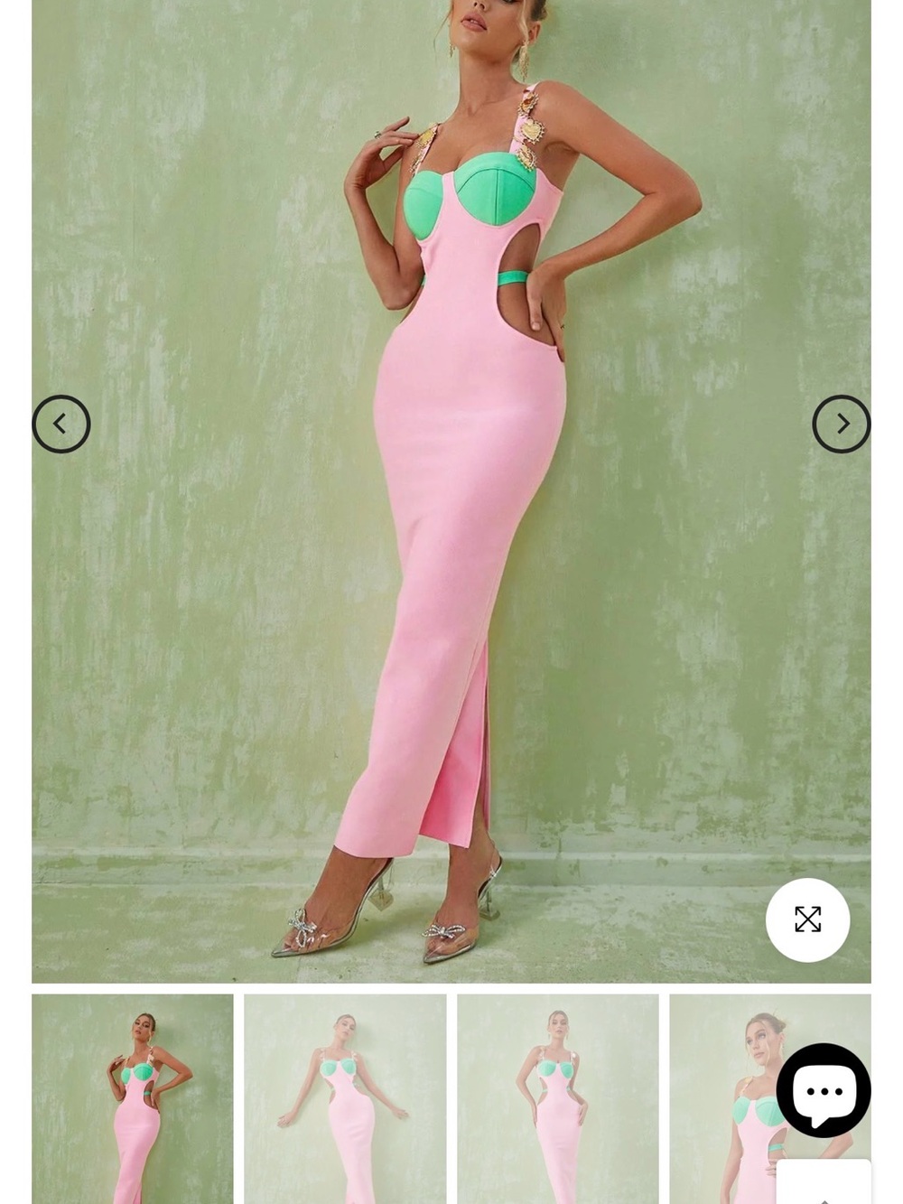 Pink & Mint Cutout Maxi Dress with Gold Chain Straps